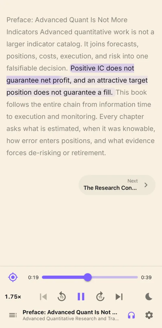 LiveView mobile reader playing an audiobook with synchronized highlighting